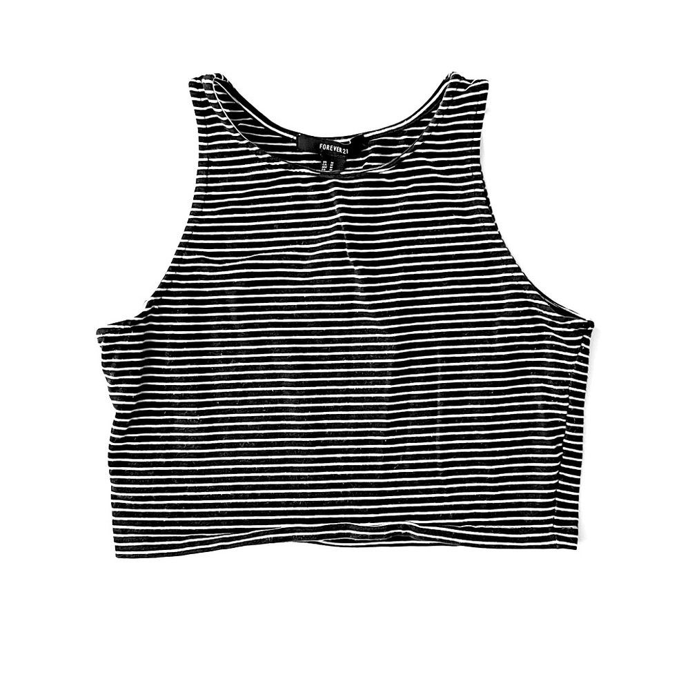Black/White Striped Cropped Muscle Tank Womens Size Medium